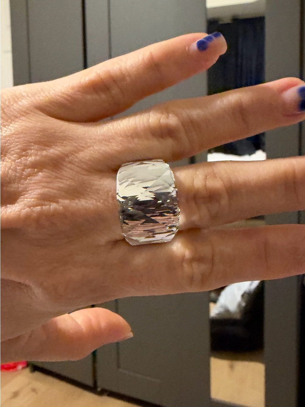 Silver Wide Faceted Statement Ring — Women Jewelry